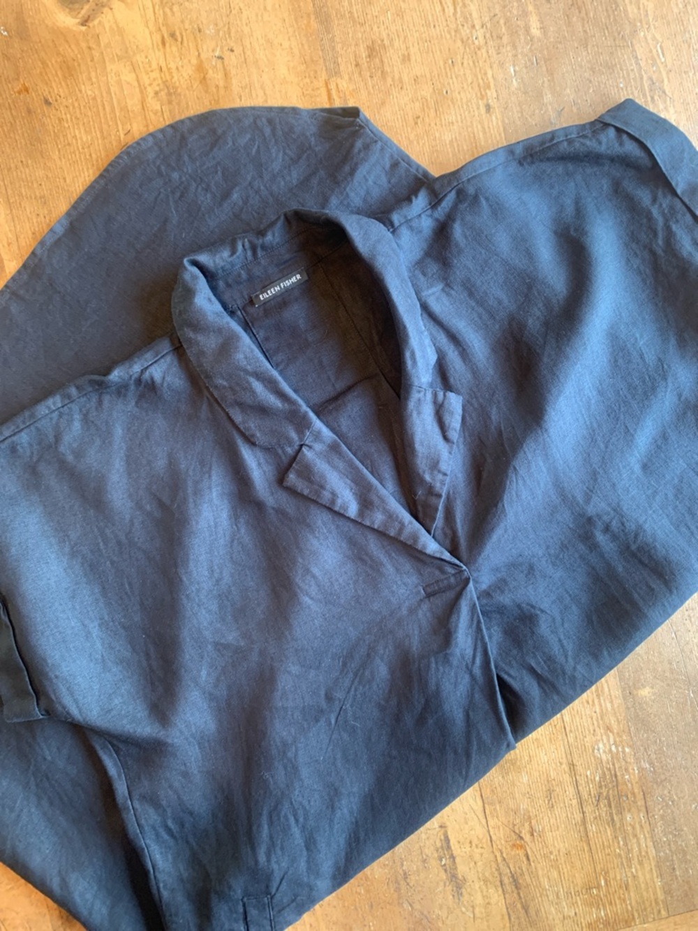 Eileen Fisher Black Short-Sleeve Linen  Button Down Dress - Picture 13 of 16